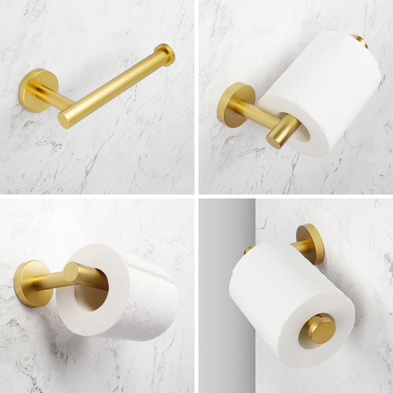 3-Pieces Bathroom Hardware Set Gold Stainless Steel Wall Mounted - Includes Toilet Paper Holder, 2X Robe Towel Hooks