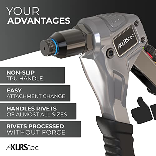 KLRStec Professional Rivet Gun & Rivet Assortment Bundle | Rivet Tool Kit with 120 Pop Rivets, 4 HSS Drills & 500pcs Aluminum Rivets (3/64“ 1/8“ 5/32“ 3/16“) | Complete Set for Blind Rivet Processing