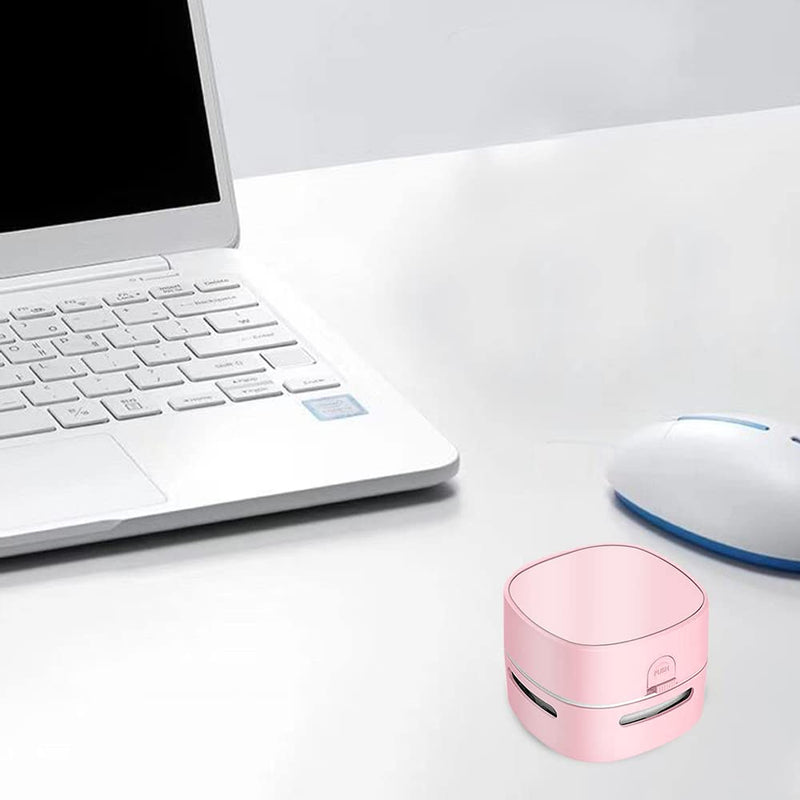 ODISTAR Desktop Vacuum Cleaner, Mini Table dust Sweeper Energy Saving,High Endurance up to 400 mins,360º Rotatable Design for Keyboard/Home/School/Office (Pink) Pink AA Battery