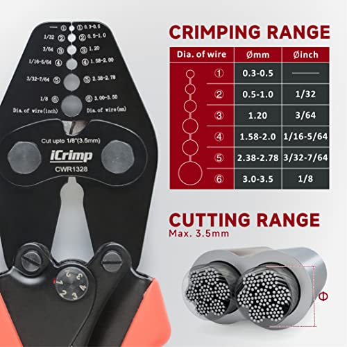 iCrimp CWR1328 Wire Rope Crimper Cutter for 1/32"-1/8" Aluminum Ferrules CWR1328 Single