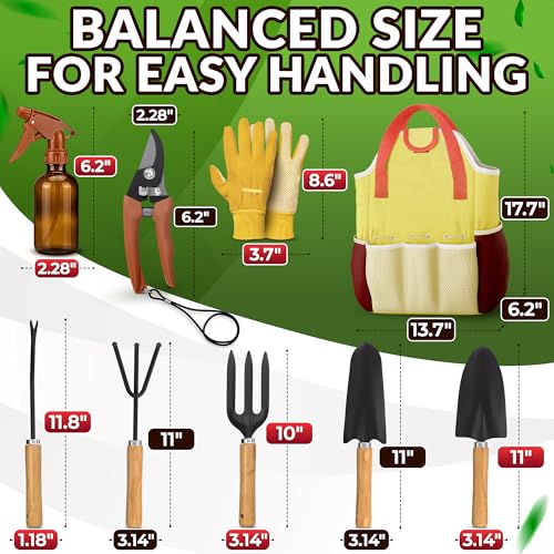 10 Pcs Gardening Tool Set for Women, Rust-Resistant Steel, Tote Bag Yellow Set of 10