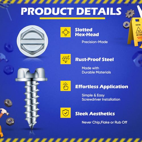 Tandefio 200 Pcs License Plate Screws #14 x 3/4", Slotted Hex Head