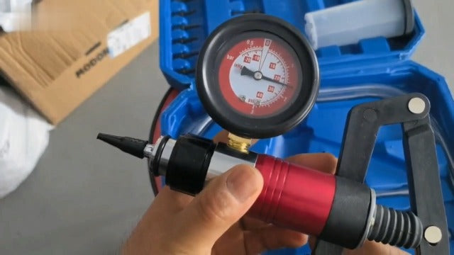 Handheld Vacuum Pump Brake Bleeder Kit, Multi-Functional Vacuum & Pressure Tester Set with Gauge, Hoses, Adapters and Fluid Reservoirs, for Automotive Brake, Clutch and Fluid Extraction ((23PC-Blue)) (23PC-Blue)