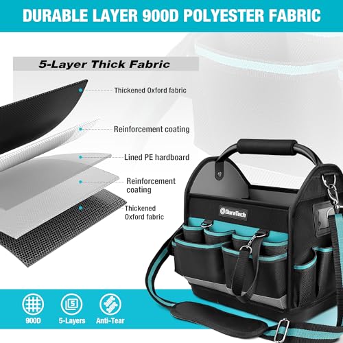 DURATECH 12" Tool Tote with Waterproof Hard Bottom and Multi-Pockets