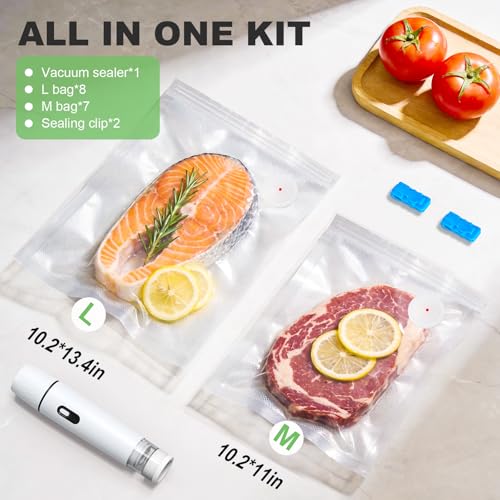 Portable Vacuum Sealer Rechargeable & Cordless Design Handheld Vacuum Sealer with Visible Water Tank,15 Reusable Vacuum Bags for Dry & Moist Food Preservation & Preservation Cooking