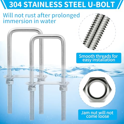 4 Sets M10 Square U-Bolts 2 inch Wide,2-1/16 Wx 6-1/2"L M10x2-1/16 Wx 6-1/2"L