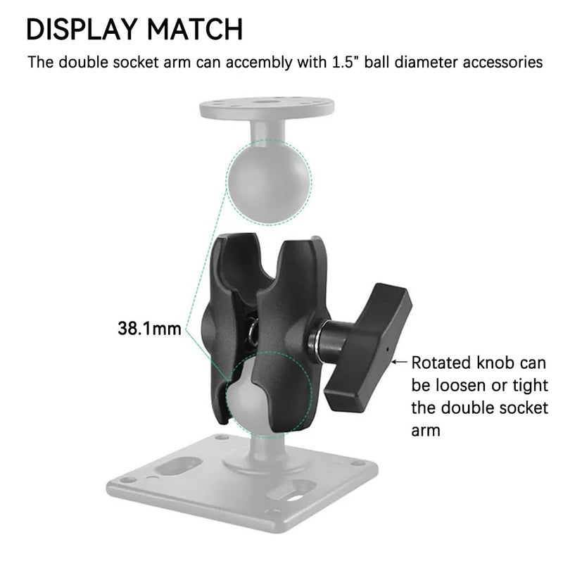 Strg Double Socket Arm for 1.5 Inches/ C Size/ 38mm Ball Mounts Accessories, 3.4'' Length Aluminum Short Arm Powerful Clamp Compatible with RAM Mount, iBolt and More 3.4" Long (A)