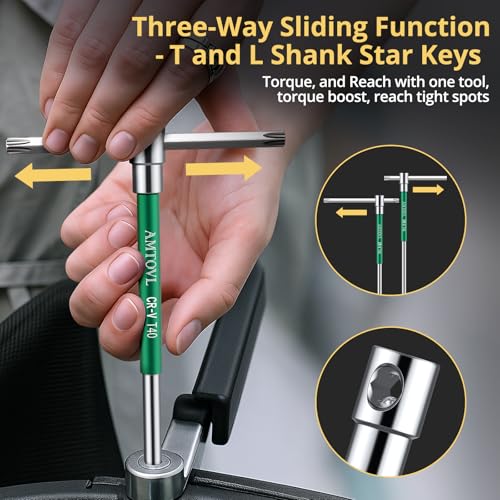 AMTOVL T-Handle Star Wrench Set - TORX, 10 Pcs T10-T55, Sliding Handle,