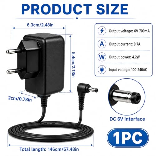Power Supply 6V for Omron Blood Pressure Monitor - Charger Adapter Compatible with Omron M2 M3 M7 Intelli IT X3 X4 X7 Smart, HHP-CM01 M400 M500 M700 Pressure Cuffs Monitor Charging Adapter