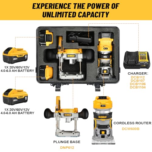 Hard Case for Dewalt Router - Tool Bag for Cordless Woodworking Router Tool Charcoal Large Capacity