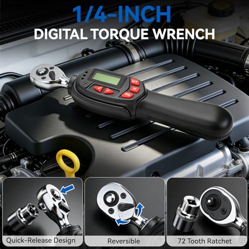DISEN 1/4" Digital Torque Wrench Set 5-25 N.m 13pcs Sockets Extension Bar