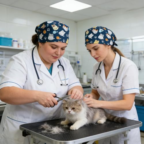 Women's Surgical Cap - Work Hat with Cat Motif, Fabric Surgical Cap with Tie, Surgical Caps for Clinic Practice Care PatternA