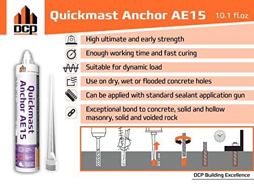 DCP Quickmast AE15 High-Strength Concrete Epoxy Anchoring System 2-Pack for Rebar & Threaded Rods with 3-Pack Replacement Nozzles