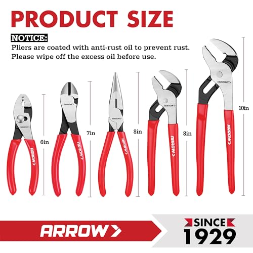 ARROW 5PCS Pliers Set, Portable Rolling Bag With Handle 5