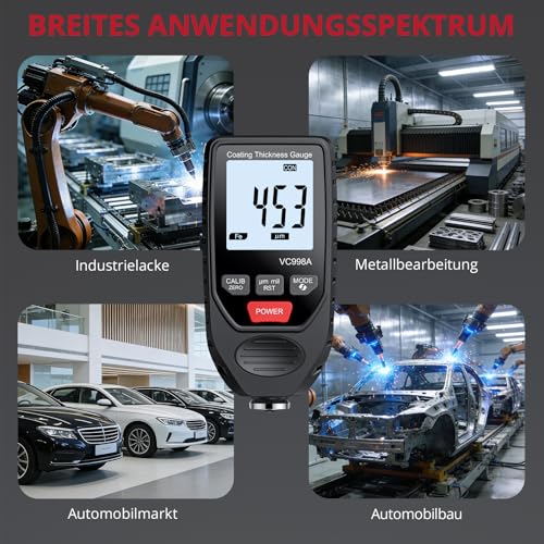 BINTA Car Paint Thickness Gauge, 0-1500μm, for Used Car Check and Workshop | ±3%+2µm accuracy, 0.1µm resolution, Fe/NFe automatic, coating thickness gauge car paint for car bodywork