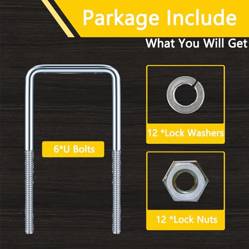 3" W x 7.1" L Zinc-Plated U-Bolts with Nuts and Spring Washers for Boat Trailer Tubes, Rectangular Wood and Metal Objects, Square Zinc-Plated Bolts (M10 x 80mm x 180mm 3inch