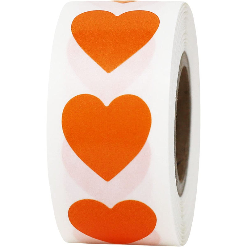 Orange Heart Stickers Valentine's Day Crafting Scrapbooking 0.75 Inch 500 Adhesive Stickers Orange