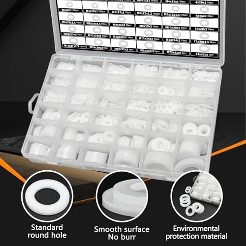 3989pcs White Flat Plastic Washers Spacers,36 Sizes White Nylon Flatwashers Assortment Kit,Countersunk Plastic Spacer Nylon Flat Washers Thickness Gasket Ring Hardware Tool Fastener for Screws M2-M24 3989pcs-WHITE