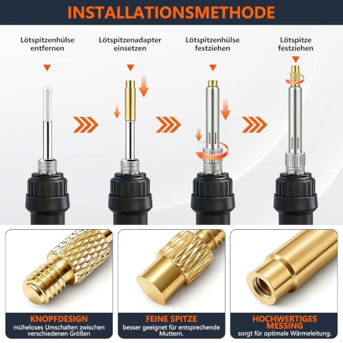 900 Stk Gewindeeinsätze Lötspitzen Set mit Schrauben, Muttern und Unterlegscheiben, Lötpistole & 6 Lötspitzen & 2 Adapter, Lötkolbenständer & Pinzette, M2-M6 Gewindeeinsätze für 3D-Druck