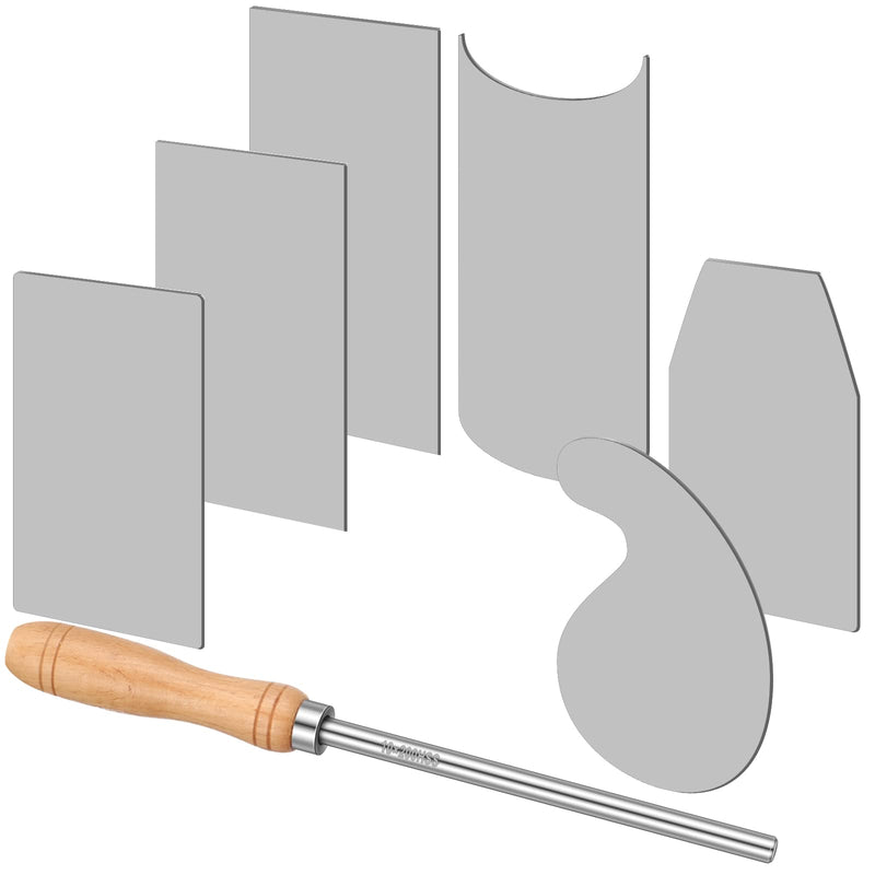 Therwen Card Scraper Burnisher and 6 Pcs Cabinet Scraper Set for Woodworking Card Woodworking Burnishing Tool Include 3 Rectangle 1 Gooseneck and Curved 1 Beveled Hand(Silver) Silver