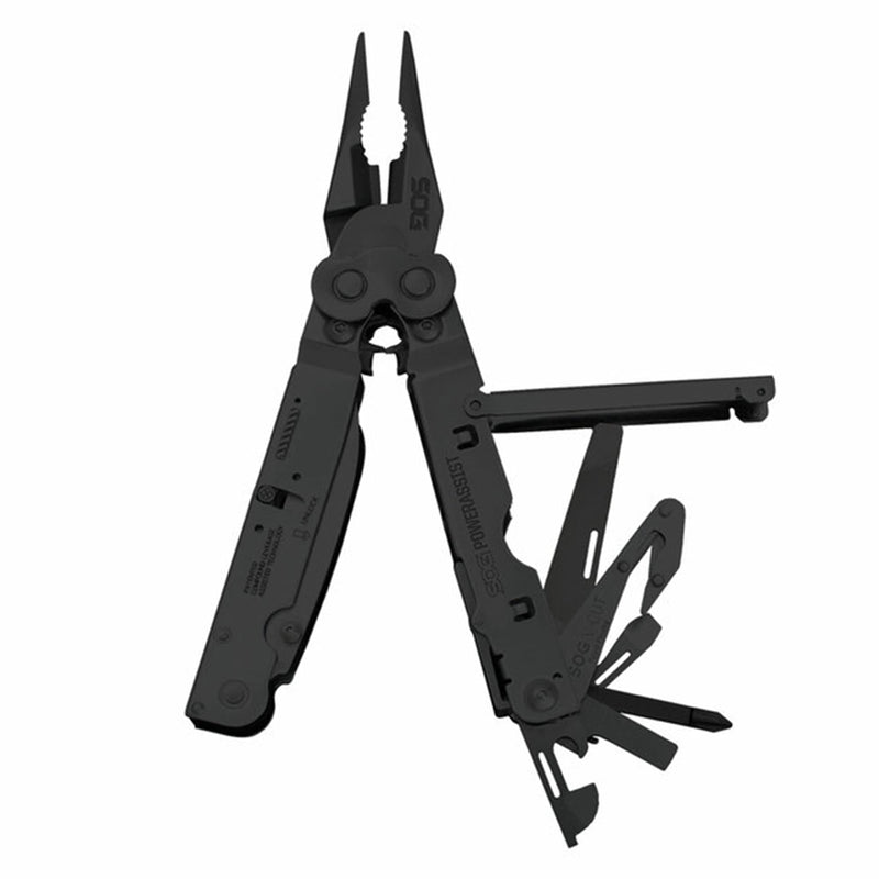 SOG Multi-Tool Pliers PowerAssist Pocket Knife with 16 Lightweight Specialty Tools and EDC Sheath (B66N-CP), Black