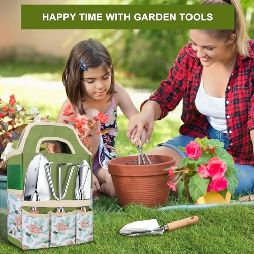 Kynup Garden Tools Set with Storage Bag, Heavy-Duty Gardening Kit for Women Stainless Steel Set (9 Piece)