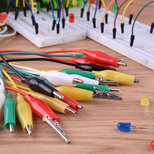 Pack of 10 Alligator Clips with Cable, Test Leads with Alligator Clips, Double Ended Test Leads (50 cm) Green, White, Black, Yellow, Red