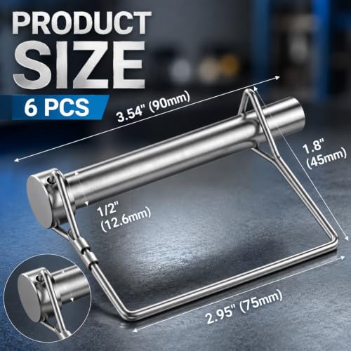 Hicarer 6 Pack Square Trailer Hitch Lock Pin, 1/2" X 3.54" (12.6mm X 90mm) 1/2" X 3.54" (12.6mm X 90mm)