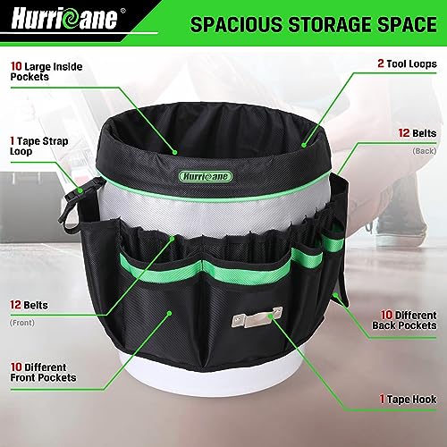 HURRICANE 5 Gallon Bucket Tool Bag Organizer, Garden Tool Caddy with 52 Pockets, Waterproof for Most Buckets (Pack of 2) 5 gallons (Pack of 2)