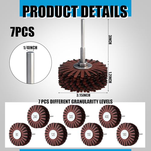 Tioncy 7 Pack Flap Wheels 1/4-Inch Shank, Abrasive Sanding 80-400 Grit