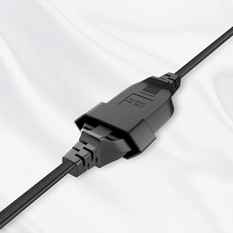 2 pieces Euro coupling flat with 20 cm long connection cable, coupling 230 V, Schuko coupling flat, Euro 230 V flat, Euro plug flat for Schuko plug (black) black A