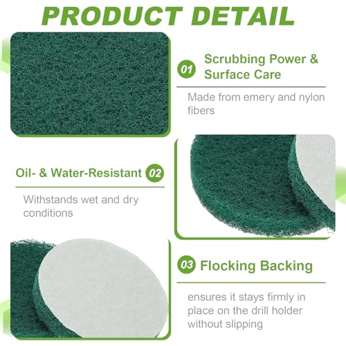 Power Scrub Pads, Scrubbing Pads 180 Grits Scouring Discs - Fitting for (Home Kitchen Cleaning - Drill Attachment - Scrubber Replacement) 6 Pcs & 5 Inch & Green