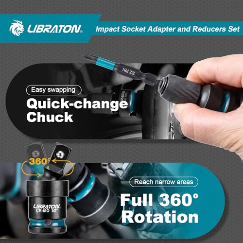 LIBRATON Impact Socket Adapter and Reducer Set 11PCS, Socket Adapters 11PCS Impact Socket Adapter