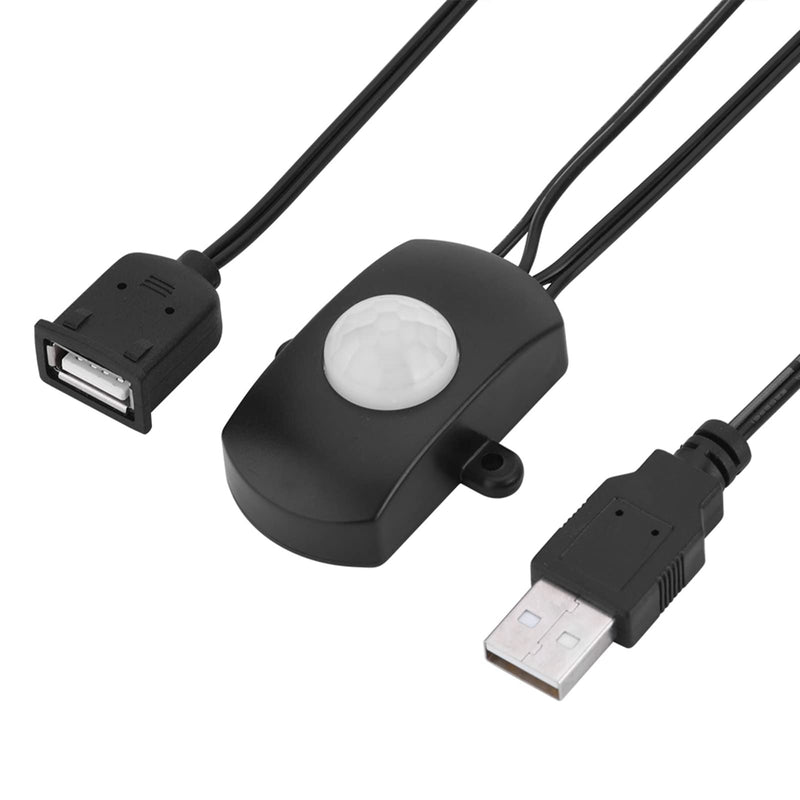 PIR USB Switch 2A DC 5-24V IR Motion Sensor Switch Detector Automatic Switch for LED Strip Corridors Bathroom Garages (Black) Black