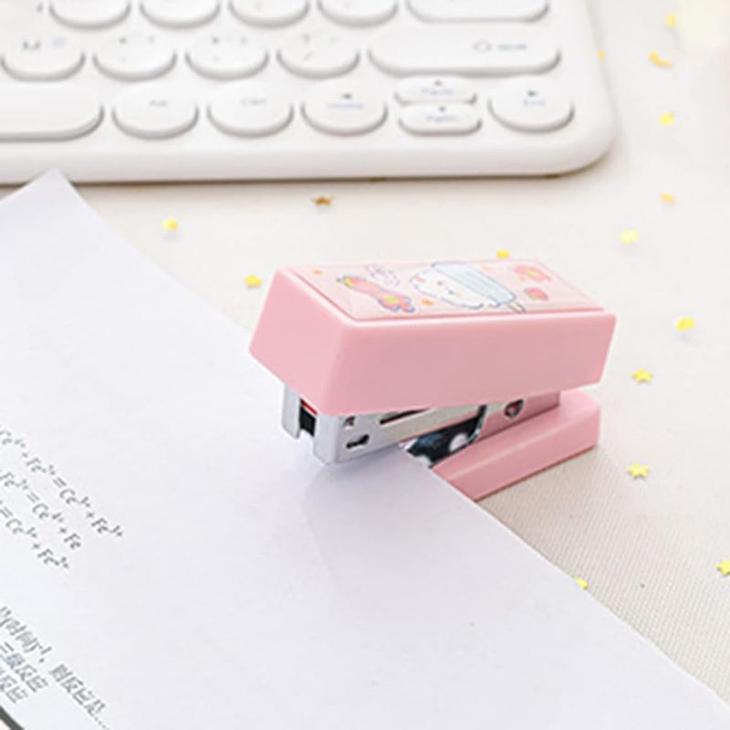 1 Set Pink Mini Stapler with No.12 Staples, Cute Rabbit Pattern Desktop Stapler, Staple Remover, Bookbinding Machine for Paper Clips Staplers for Office School Home Desk Staplers