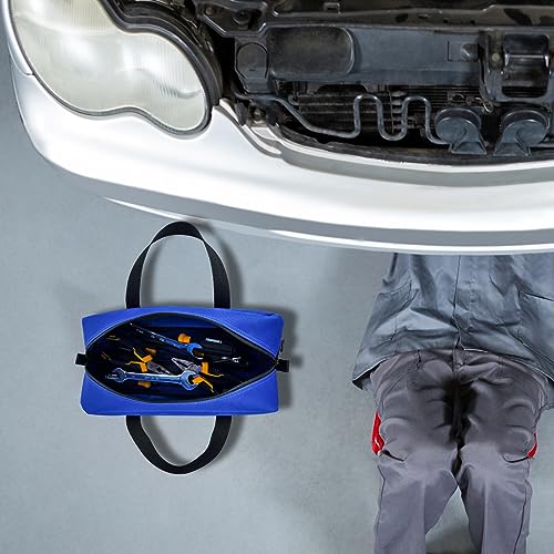MELOTOUGH Utility Tool Tote Bag Combo Kit-Includes 2 Medium Tool Organizer Bags,Zipper Tool Pouch Zipper Bag -Fastener Bag with Mesh Window for Electrician, Plumbing, Gardening, HVAC(Blue)