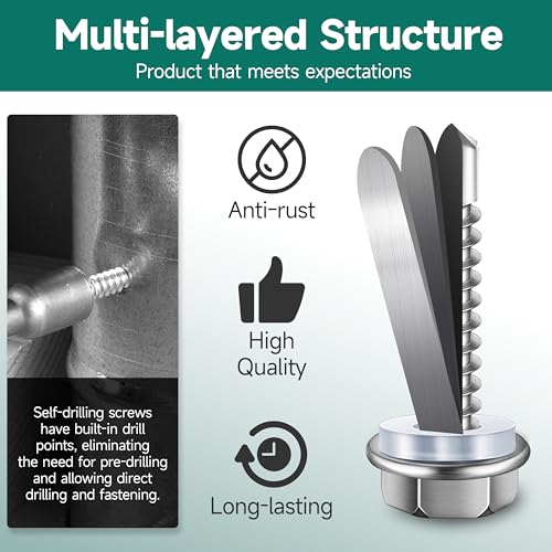 100Pcs 10 x 1 Stainless Steel Flat Head Socket Cap Self Drilling Screw & 385Pcs #8#10#12 Self-Tapping Screws for Metal 410 Stainless Steel Hex Head Self-Drilling Screws Assortment Kit