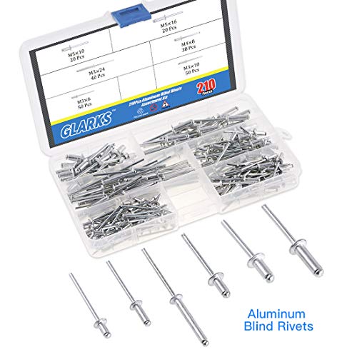GLARKS Heavy Duty Riveter Set, 210Pcs Aluminum Blind Rivets Assortment Kit and a Professional Pop Rivet Gun for Sheet Metal, Automotive, Railway, and Duct Work (Rivet Gun with Rivets Set) Rivet Gun with Rivets Set
