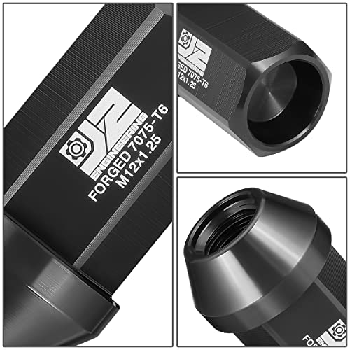 J2 Engineering J2-LN-T7-038-125-BK M12 x 1.25 T6-7075 Aluminum 42mm Closed End Lug Nuts w/Deep Drive Extension Adapter,Black,25mm x 42mm