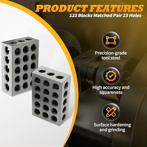 23 Holes 1 2 3 Setup Blocks Matched Pair 0.0002" Squareness 1-2-3" Blocks 0.0002"