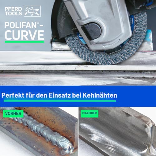 PFERD Polifan Curve Radial Flap Washer, 4.5" x 5/8" Thread, 60 Grit, Ceramic Oxide, Welding Accessories and Angle Grinder Attachment, for Steel and Stainless Steel (INOX), 1 Piece, Part 67258 4-1/2" x 5/8-11" Medium