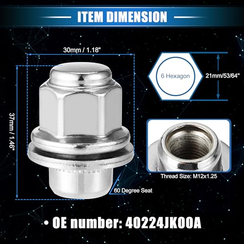 20 Pcs Wheel Lug Nuts Compatible for INFINITI EX35 G25, Durable Chorme Plated M12x1.25 Carbon Steel Silver Tone Tire Lugnuts 20