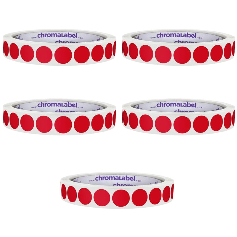 ChromaLabel 1/2 Inch Circle Sticker Labels, Easy to Write On Colored Sticky Dots, Permanent Adhesive Label - 1000 Color Coding Labels per Roll, Red Dot Stickers - Pack of 5