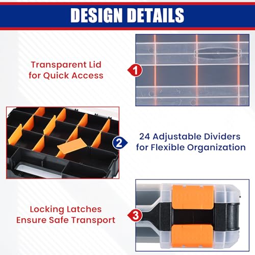 NYXOVA 2Pcs Small Parts Organizer, Hardware Organizer Box Orange
