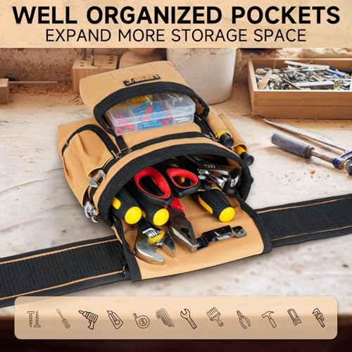 LEFOR·Z Tool Belt with Suspenders,27-Pockets Heavy Duty Tool Belts for Men Brown/Black