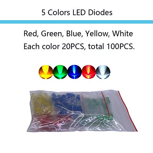 Electronic Component Kit & Total 1390 Pcs, LED Diodes, Metal Film Resistors, Electrolytic Capacitor Package, Common Diodes, Ceramic Capacitors, Common Transistor Assortment Box 160x117x57mm