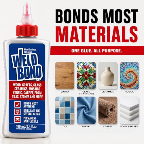Weldbond Multi-Surface Adhesive that Bonds Most Anything! Wood Glue for Furniture Heavy Duty, Wood Glue for Woodworking, Also use for Glass Crafts Ceramic Tile Mosaic Stones & More 14.2oz / 420ml