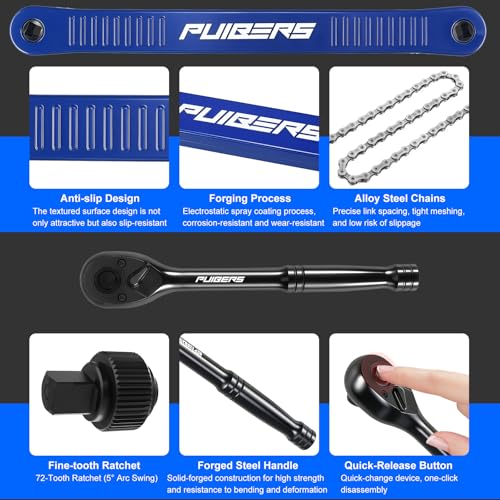 9 Pcs Offset Extension Wrench Set, Chain Drive 13.2" Wrench, 3/8" Ratchet Wrench with 5" Extension Bar, 1/4" 3/8" 1/2" Adapters, Automotive Repair Tool Kit for Tight & Hard-to-Reach Spaces