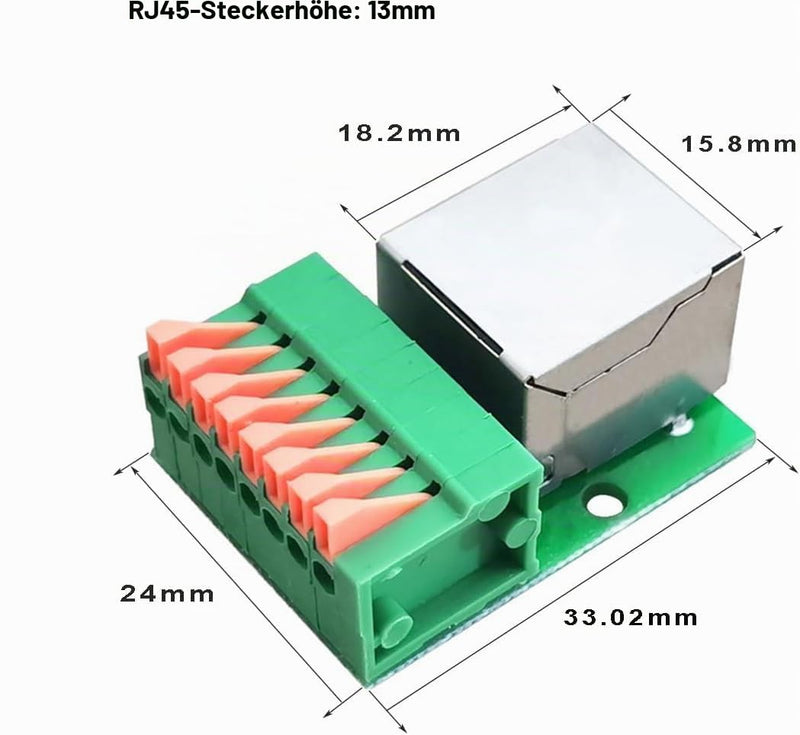 PENGLIN 2pcs RJ45 Horizontal Female to 8 Pin Terminal Strip | RJ45 8P8C to 8 Pin Crimp Terminal Ethernet Adapter with PCB Board
