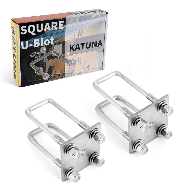 Stainless Steel Square U Bolt Kit for Boat Trailer Axle Leaf Springs, for 2x3 Axle - 6 5/16" Long,2 inch Wide Square U-Bolts with Nuts and Frame Plate for Trailer Automobiles Trailer.